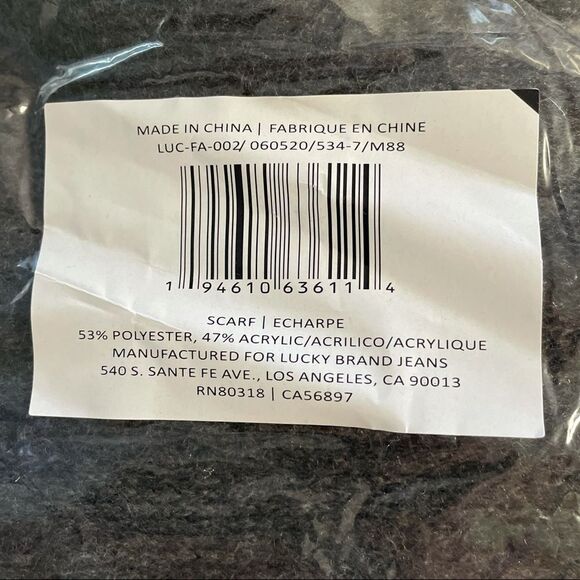 Women’s The Lucky Brand Dark Gray Charcoal Scarf one size - Picture 6 of 6